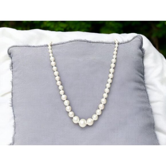 Genuine Classic White Pearl Necklace, Fresh Water Pearl Necklace, Natural Pearl - Picture 2 of 10